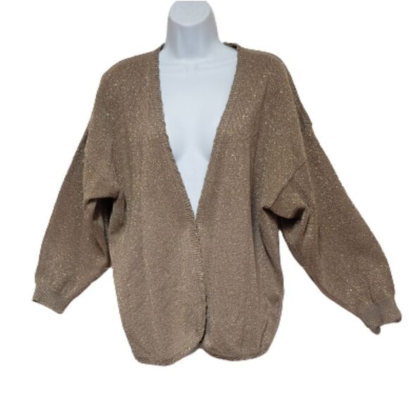 🌹Studio C Gold Shimmer Vintage Cardigan Sweater sz L - Picture 1 of 9